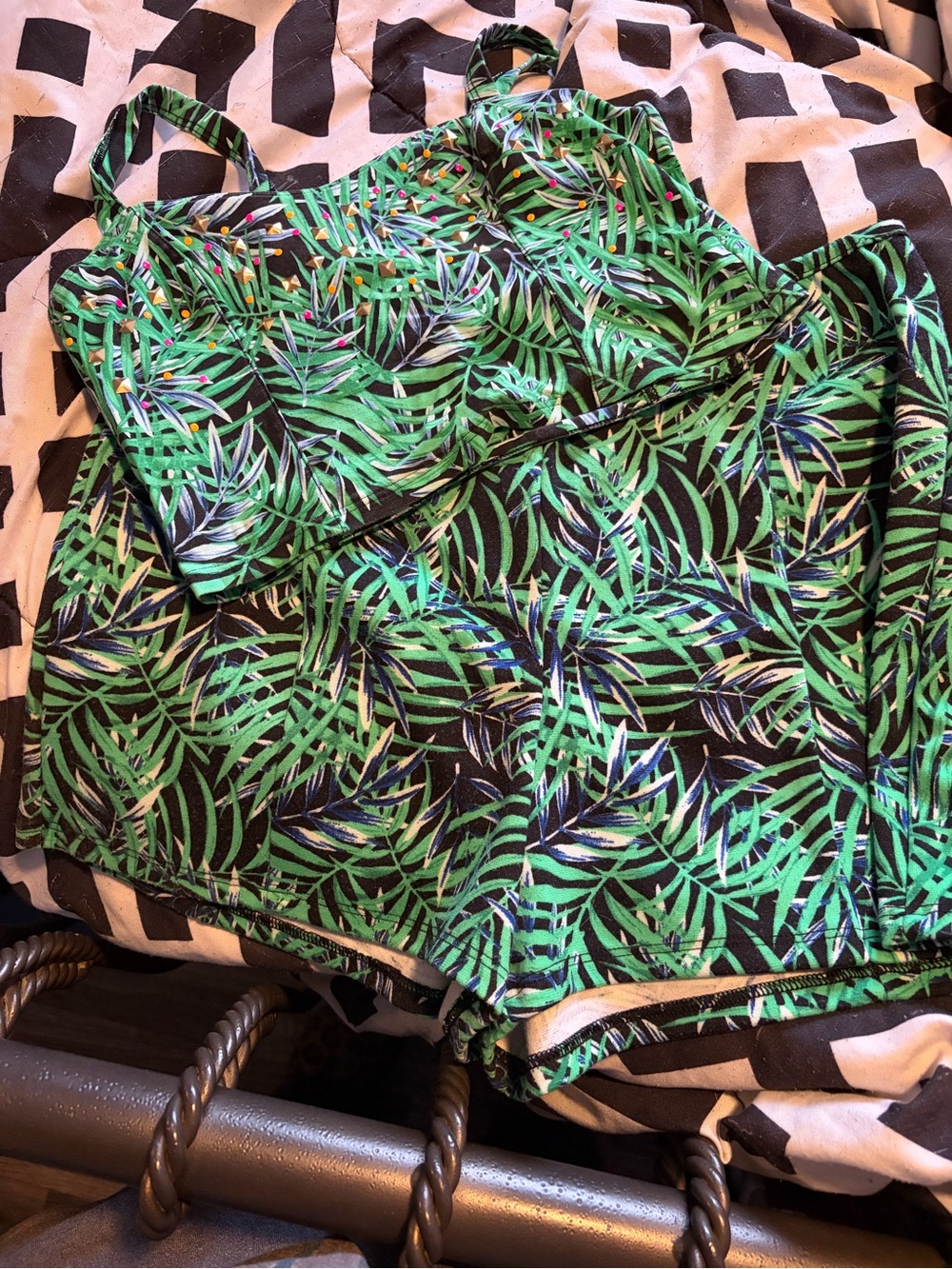 PINK Victoria's Secret Green Palm Print Swim Top